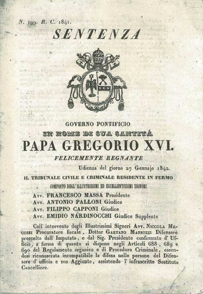 Il casule ritrovamento della sentenza di condanna a morte emessa dal tribunale Fermo è stato l'avvio del lavoro di ricostruzione che ritroviamo in "Un delitto (im)perfetto" di Fabiano del Papa 