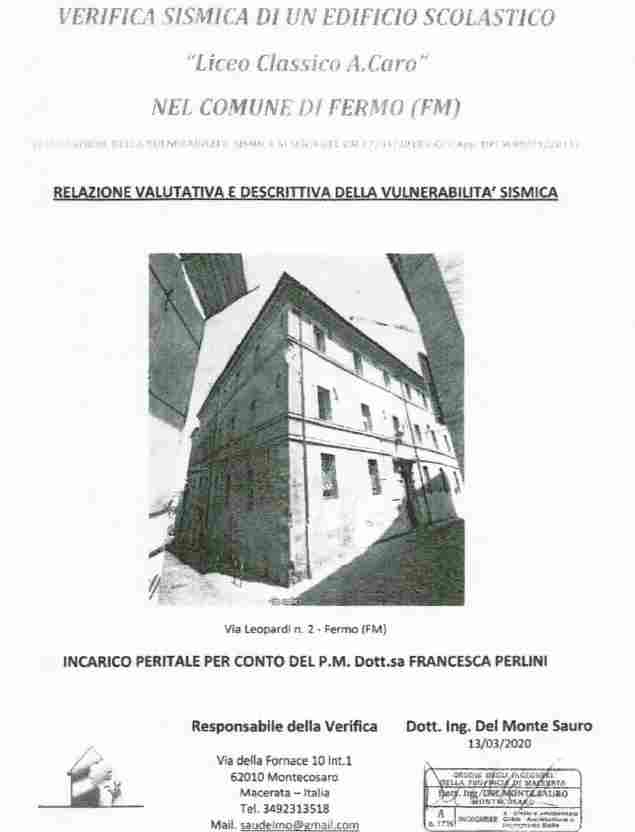 Verifica sismica edificio scolastico "Liceo Classico A.Caro" di Fermo