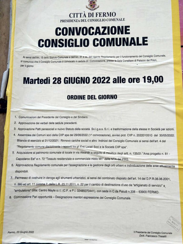 Consiglio Comunale della città di Fermo del 28 Giugno 2022