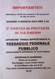 Manifesto del secondo corteo di protesta a Lido Tre Archi di Fermo
